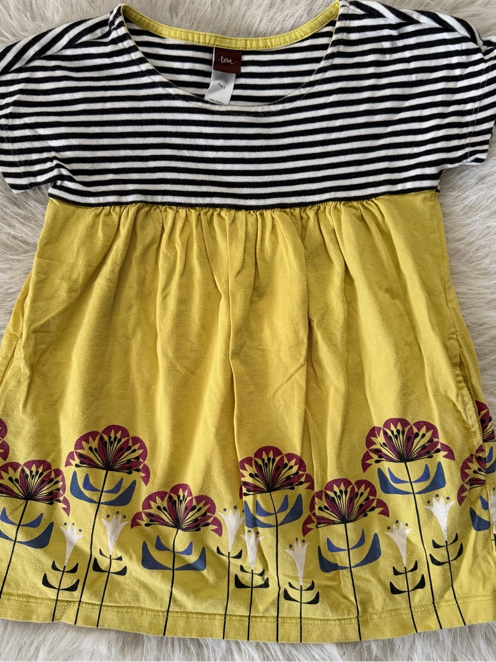 Tea Collection - Yellow Floral Pattern Stripe Empire Dress Toddler Girls Size 3
